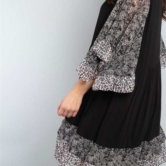 Leopard trim black dress - Picture 3 of 10